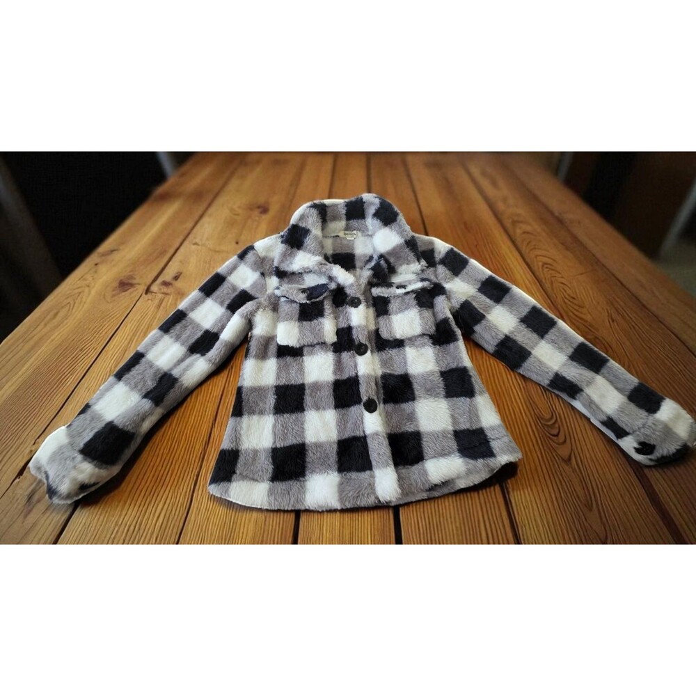 Speechless Kids Girls Black&White Faux Fur Button Jacket Cozy Sherpa Coat Sz 14